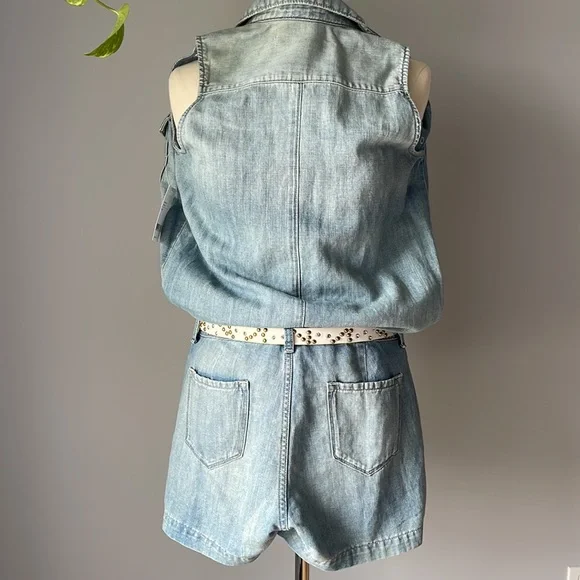 J. Brand Kayla Denim Jumper Romper in Montauk Wash Linen Blend Size Small NWT - Picture 4 of 9